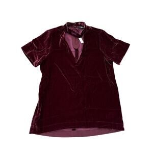 Madewell Velvet Choker V-Neck Burgundy Top XS NWT Holiday Party